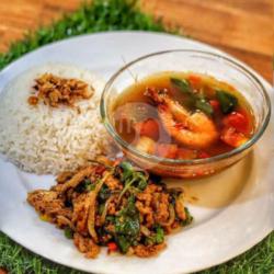 Basil Beef And Tomyum Soup Rice Set -