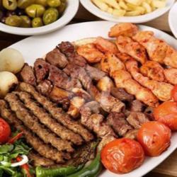 (mix Hadramout) Kebab Lamb & Chicken, Shish Tawouk, Awsal, Bbq Salad