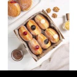 Bomboloni Donat Tabur Gula Halus Isi 3 Dengan Isian Glaze Coklat,glaze White,strobery