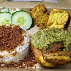 Ayam Penyet Dada Sambel Ijo   Nasi