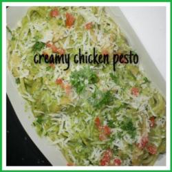 Spaghetti Creamy Chicken Pesto