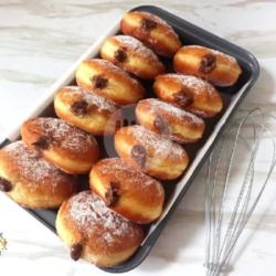 Donat Bomboloni 1 Lusin Rasa Selai Tidak Cruncy(coklat,keju,vanilla,gula Halus,,kelapa,srikaya Pandan, Strawberry,blueberry)