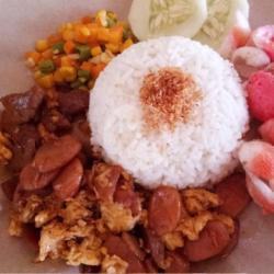 Nasi Gila (sosis, Bakso, Telor)