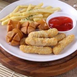 Bento Platter Snack Kentang Katsu Telur Sosis Nugget Es Teh