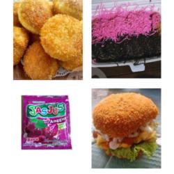 Pisang Pasir Chocolate Blueberry//burger Goreng Crispy//roti Goreng Coklat Isi 3 Pcs   Free Jasjus