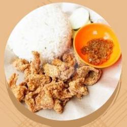 Paket Kulit Crispy Geprek   Nasi