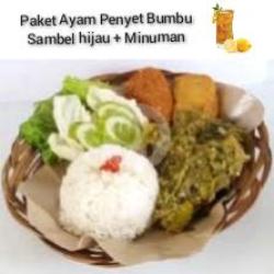 Paket Nasi Ayam Penyet Bumbu Sambel Cabe Hijau   Es Lemon Tea