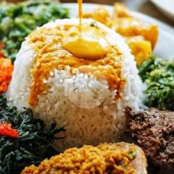 Nasi Padang Daging Rendang Perkedel