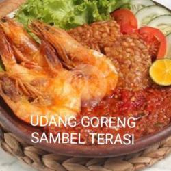 Udang Goreng Sambel Bawang   Nasi Putih   Tahu/ Tempe   Lalapan