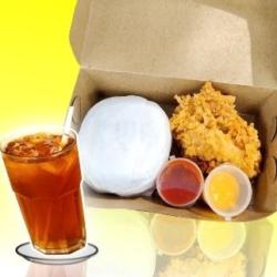 Nasi Ayam Crispy Saos Hot Lava ,keju Dan Ice Tea