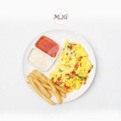 Scramble Egg With Sausage & French Fries