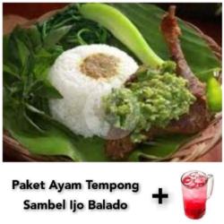 Paket Nasi Ayam Tempong Sambel Ijo Balado   Es Gula