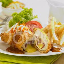 Chicken Cordon Bleu   French Fries & Salad