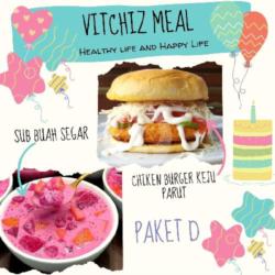 Vitchiz Meal Paket D (chicken Burger Keju Parut Dan Sub Buah Segar)