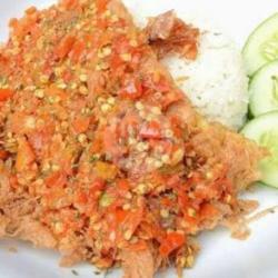 Nasi Geprek Telor Dadar/ceplok(nasi Telor Dadar Sambel Bawang Tempe,tahu Timun Krupuk)