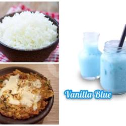 Telor Daging Mozarella   Nasi    Vanilla Blue Milkshake