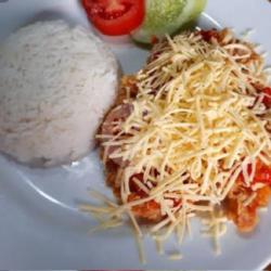 Nasi Ayam Geprek Tanpa Tulang Keju Parut /grated Cheese Geprek Boneless Chicken Steam Rice