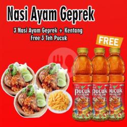 3 Nasi Ayam Geprek   Kentang   Free 3 Botol Pucuk Harum