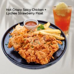 Hot Crispy Spicy Chicken   Lychee Strawberry Float