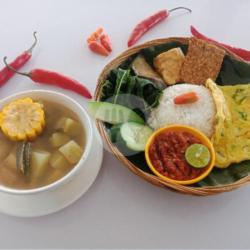 Paket Nasi Tempong Telor Dadar (vegetarian)