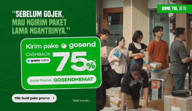 Kirim pake GoSend cashback GoPay Coins 75% pake kode promo GOSENDHEMAT
