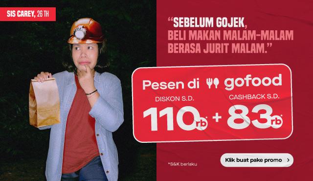 Pesen makan di GoFood diskon s.d. Rp110rb + cashback s.d. Rp83rb